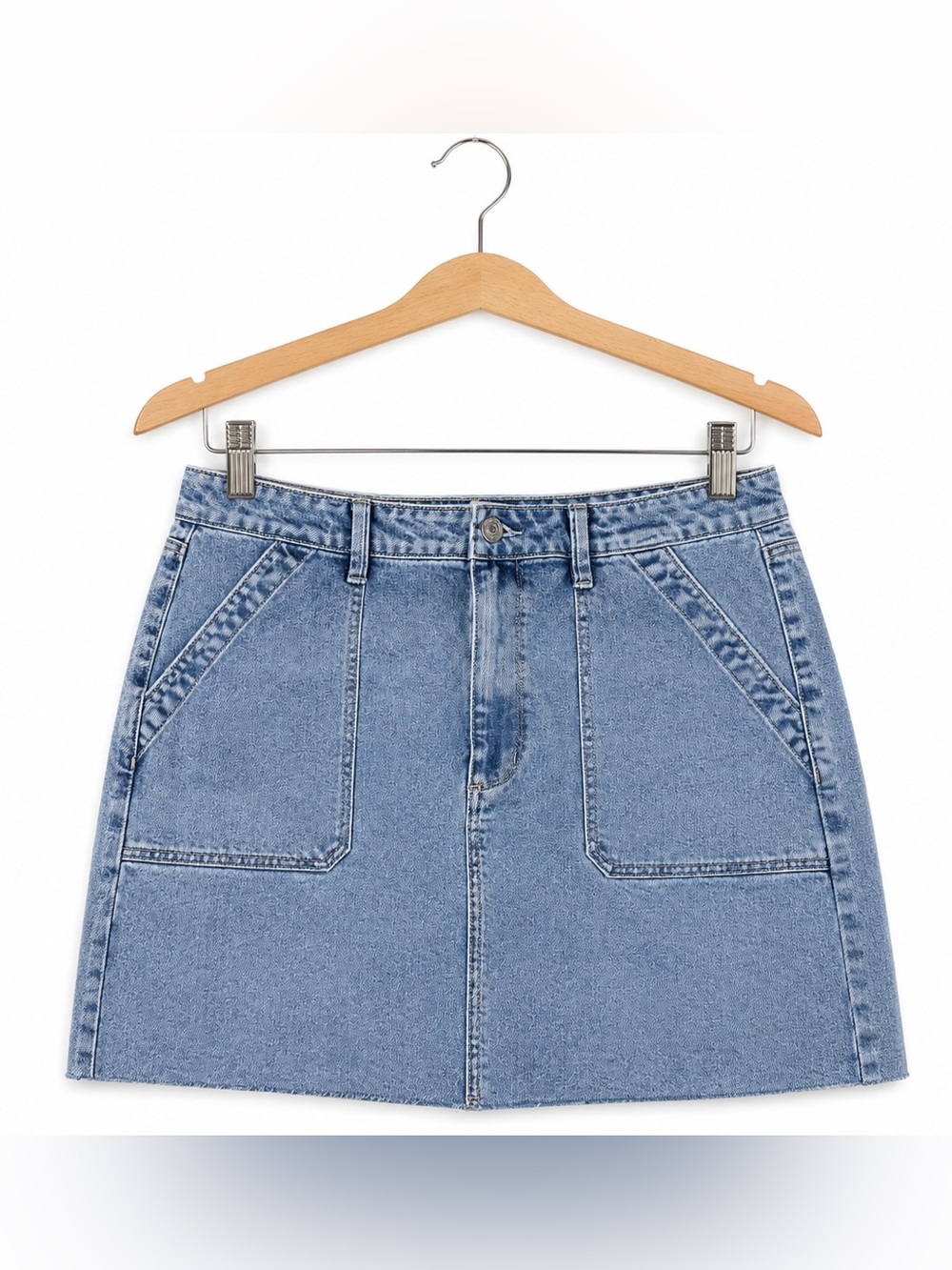 Edited by Remi Bader Denim Mini Skirt Size 14 Light Wash A-Line Pockets Casual